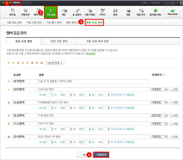 멤버등급 설정 및 관리 방법 : 카페 고객센터 멤버등급 설정 및 관리 방법 : 카페 고객센터